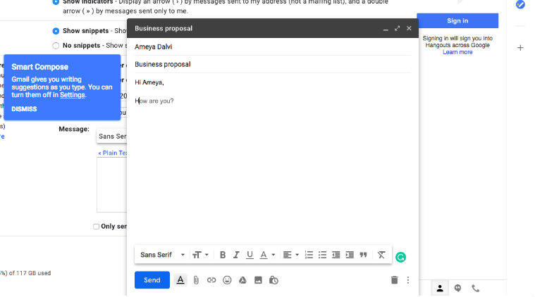 gmail new smart compose feature